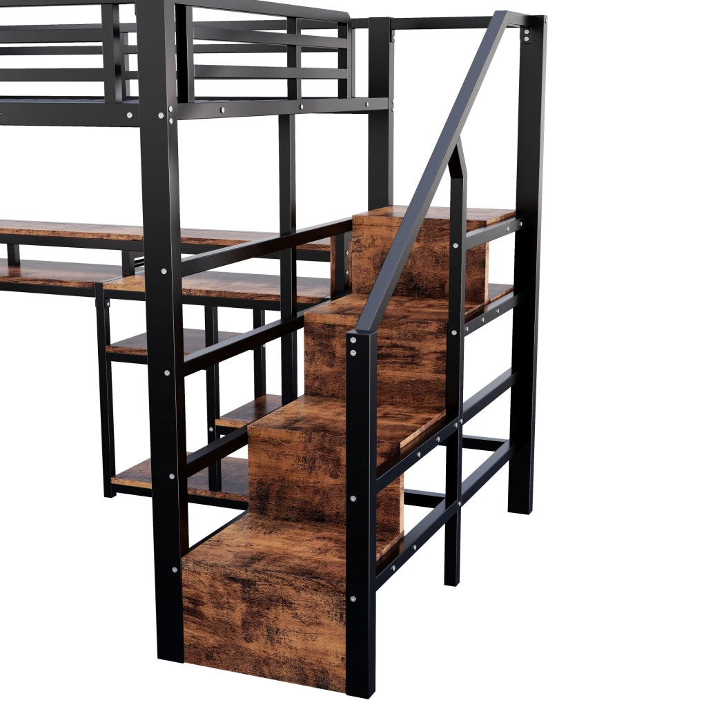 Letto a soppalco 140x200 cm con LED, USB-C e armadio scala