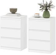 Set di 2 Comodini con 3 Cassetti, 40x30x59,5 cm, Bianco, per Camera da Letto e Soggiorno