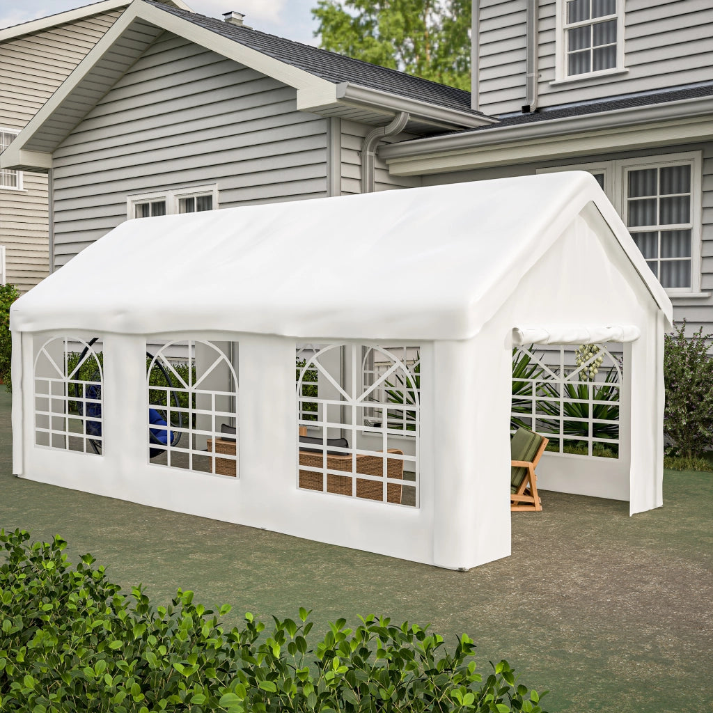 Garage per veicoli con doppio accesso, ferro e tessuto impermeabile, bianco, 3 × 6 m