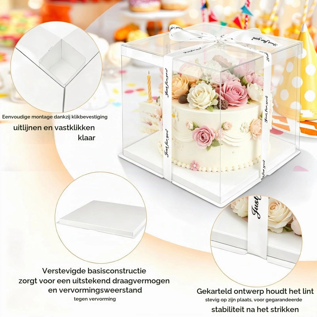 Contenitore trasparente per torte, dimensioni 30x30x25 cm, confezione da 2 pezzi, con piatto per torte