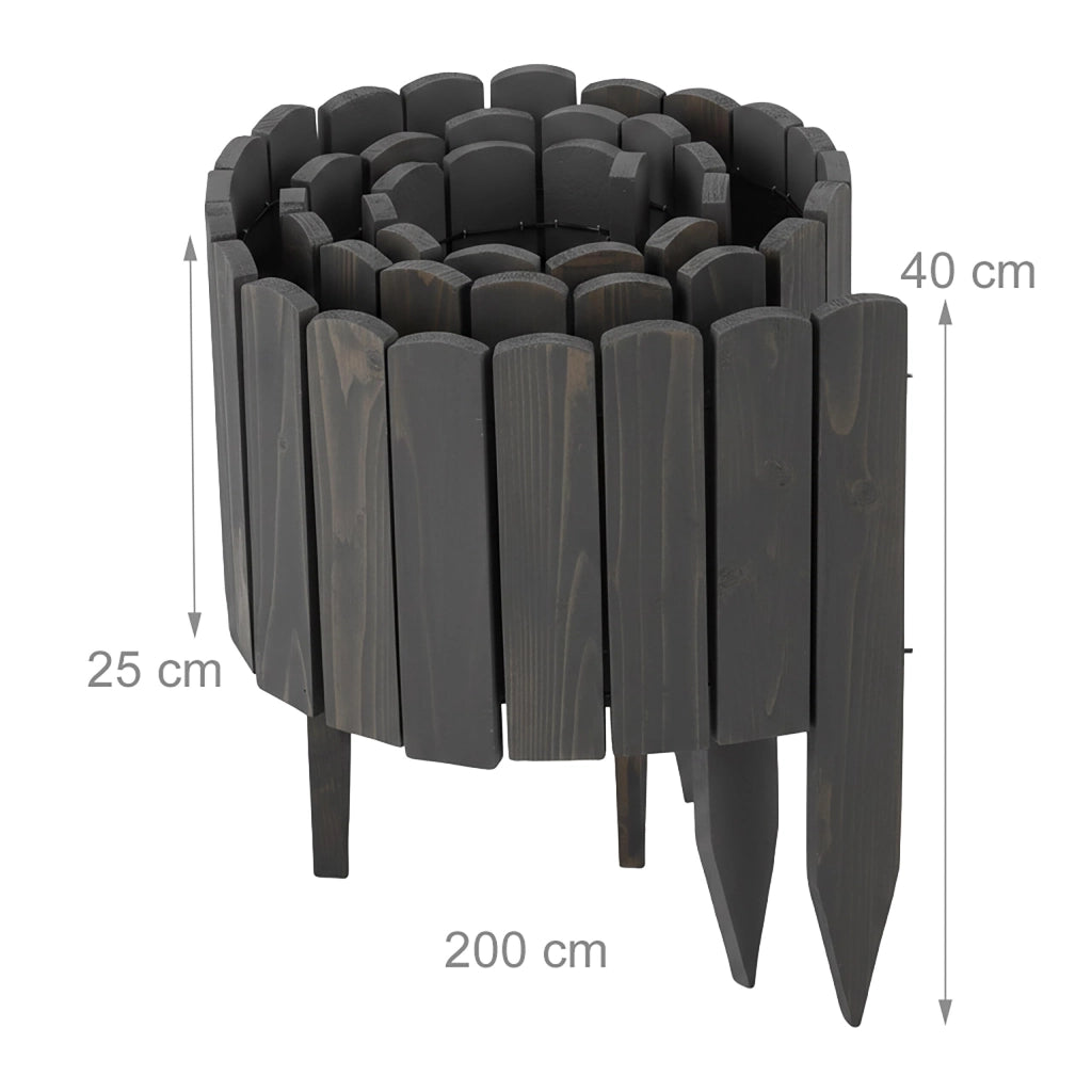 Bordatura per aiuole, 200 cm, flessibile, altezza 25 cm, legno, colore antracite