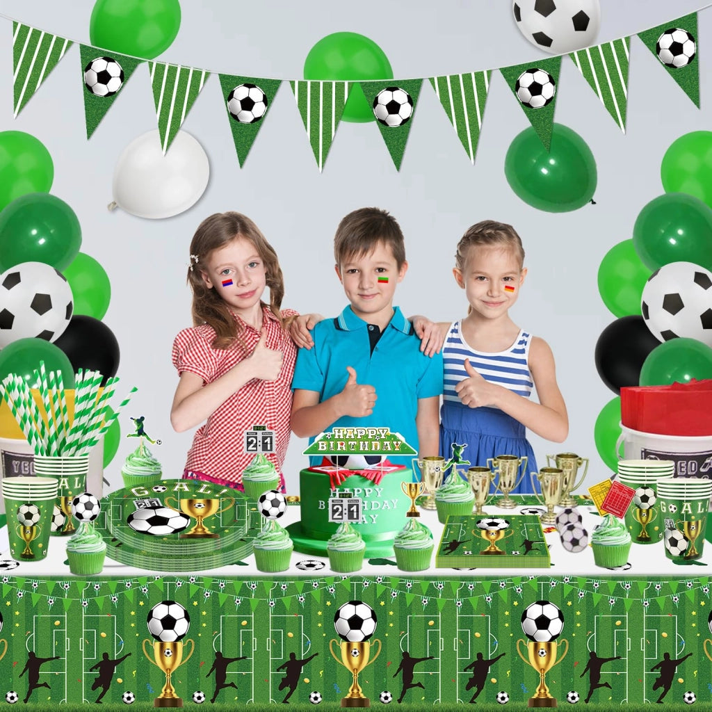 Set di stoviglie a tema calcio, 120 pezzi, composto da piatti e tovaglioli, colore verde