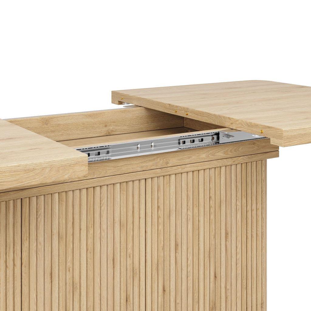 Tavolo da pranzo allungabile con vano contenitore a scomparsa 140 a 180 cm in MDF e metallo con piedini regolabili