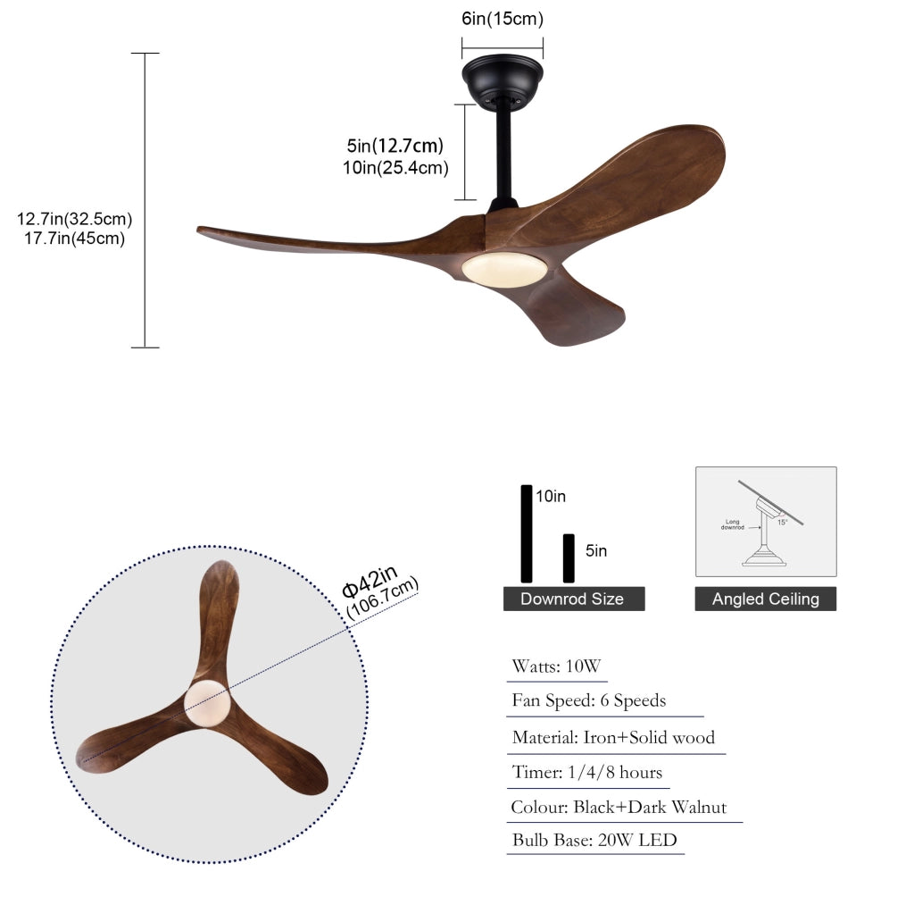 Ventilatore da soffitto da 42 pollici con luce LED e telecomando