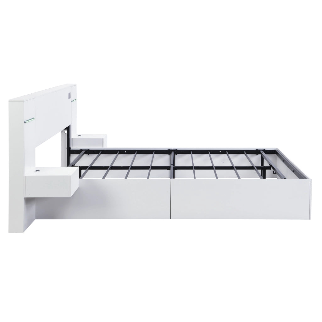 Letto matrimoniale bianco 180x200 cm con rete a doghe inclusa; USB e comodini
