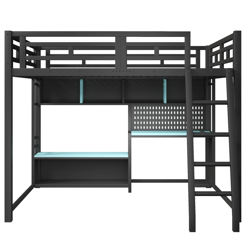 Letto a soppalco 140 x 200 cm con scrivania, luci e ripiani