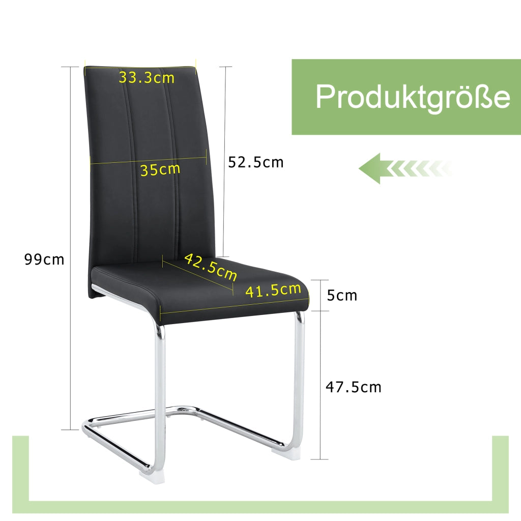 Sedia da pranzo in PU nera con struttura in metallo seduta ergonomica resistente a graffi e macchie