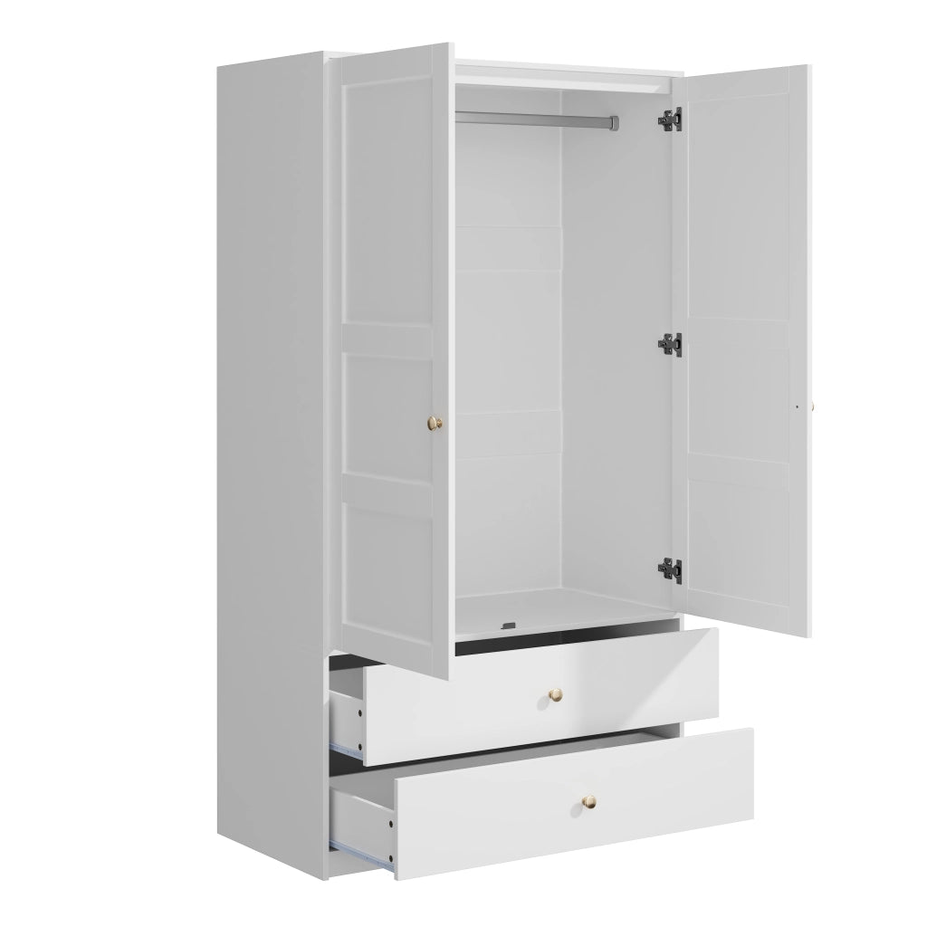 Armadio 2 ante 2 cassetti e asta appendiabiti per camera in MDF 100 x 48 x 180 cm bianco