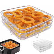 Griglia per friggitrice ad aria, a 3 livelli, dimensioni 20,8x20,8x9,5 cm, in acciaio inossidabile