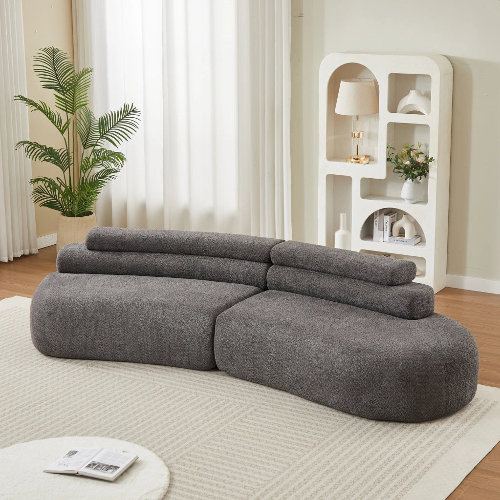 Divano modulare curvo in ciniglia grigio antracite, 3 moduli