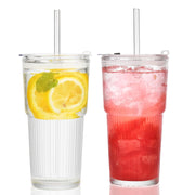 Set di 2 bicchieri da bevanda da 600 ml con coperchio e cannucce in vetro