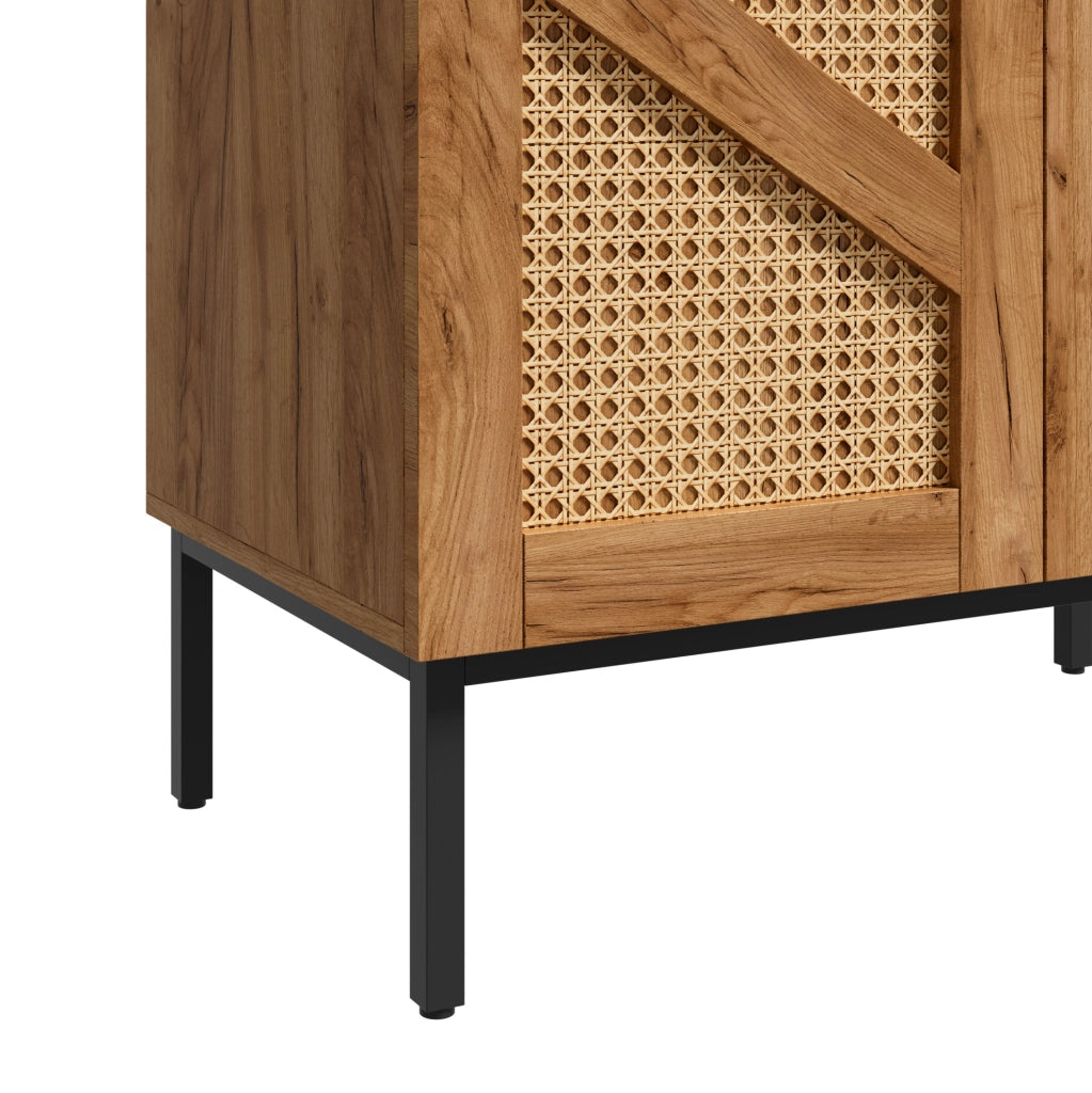 Credenza 70 cm effetto legno con ante in rattan PE
