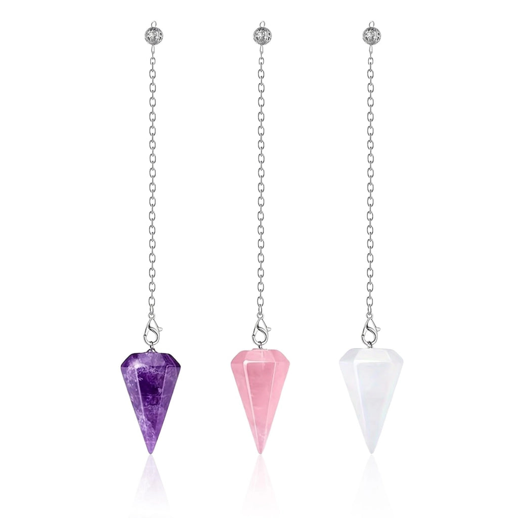 3 ciondoli in cristallo, forma conica esagonale, 1,6 cm, bianco/rosa/viola