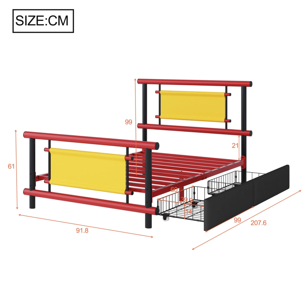 Letto singolo in metallo 90x200 con cassetti