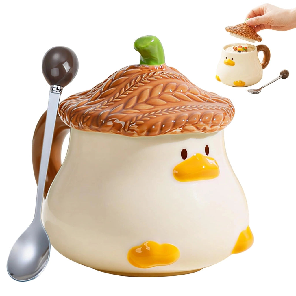 Tazza da caffè in Vetroceramica a forma di anatra 3D, 400 ml, con coperchio e cucchiaino, color marrone