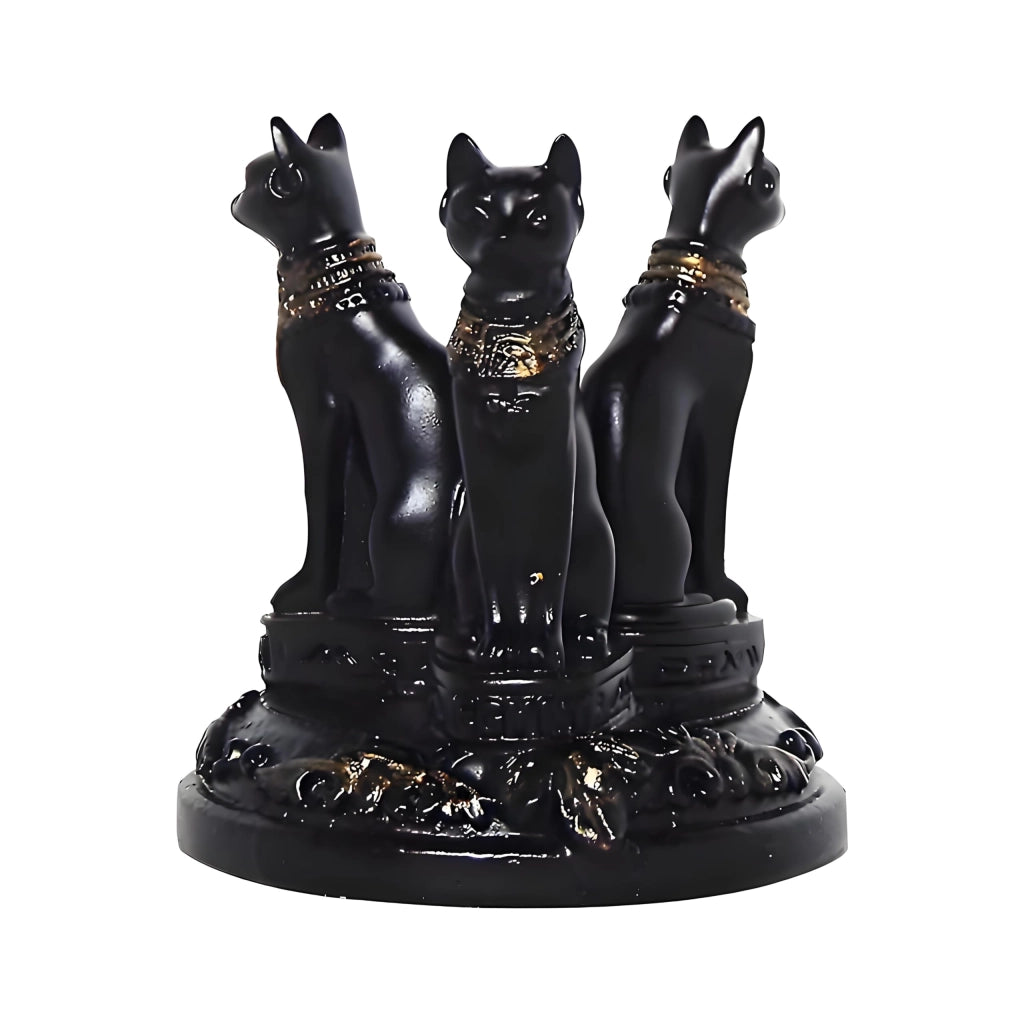 Tre supporti per sfere di cristallo a forma di gatto, 7,5 cm, resina, colore nero