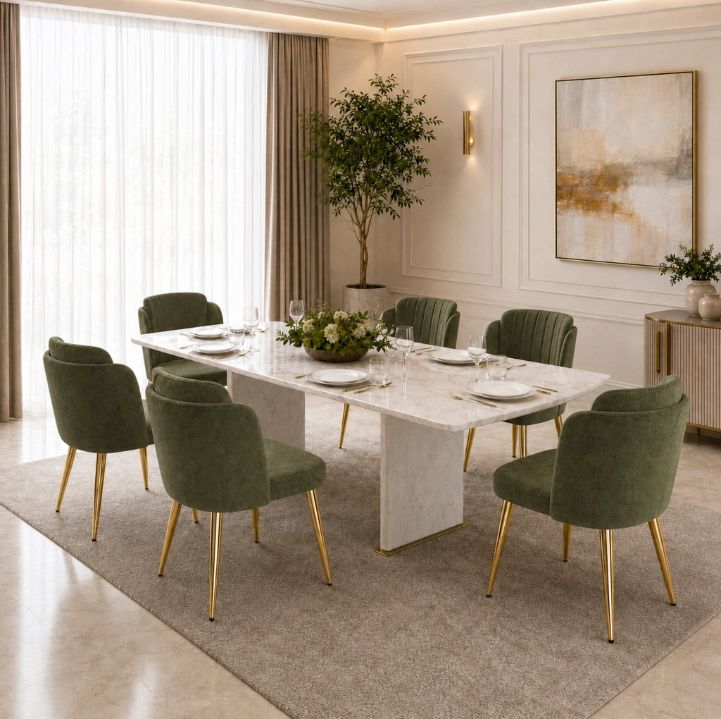 Set 6 sedie da pranzo 58,5x62x78 cm verdi, poliestere e ferro dorato