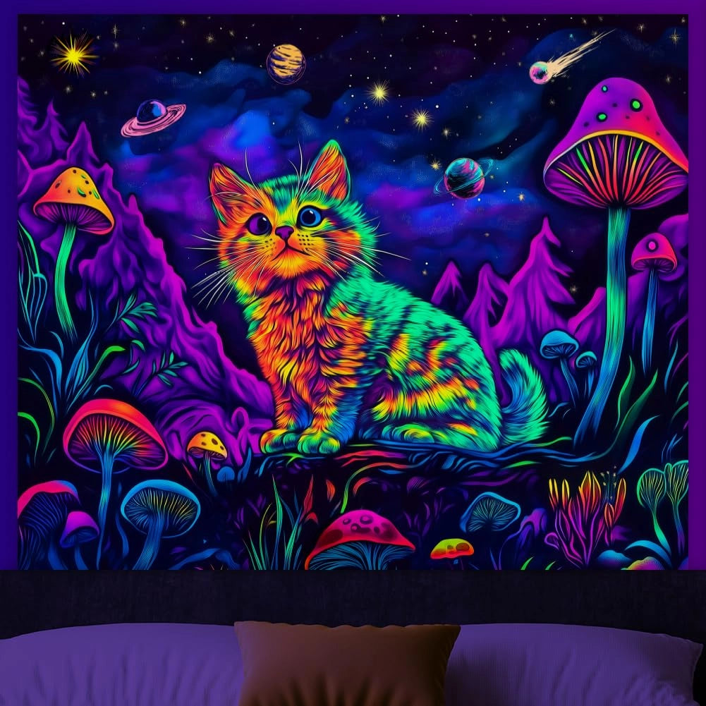 Tappeto da parete con motivo gatto, effetto luminescente, 150x130 cm