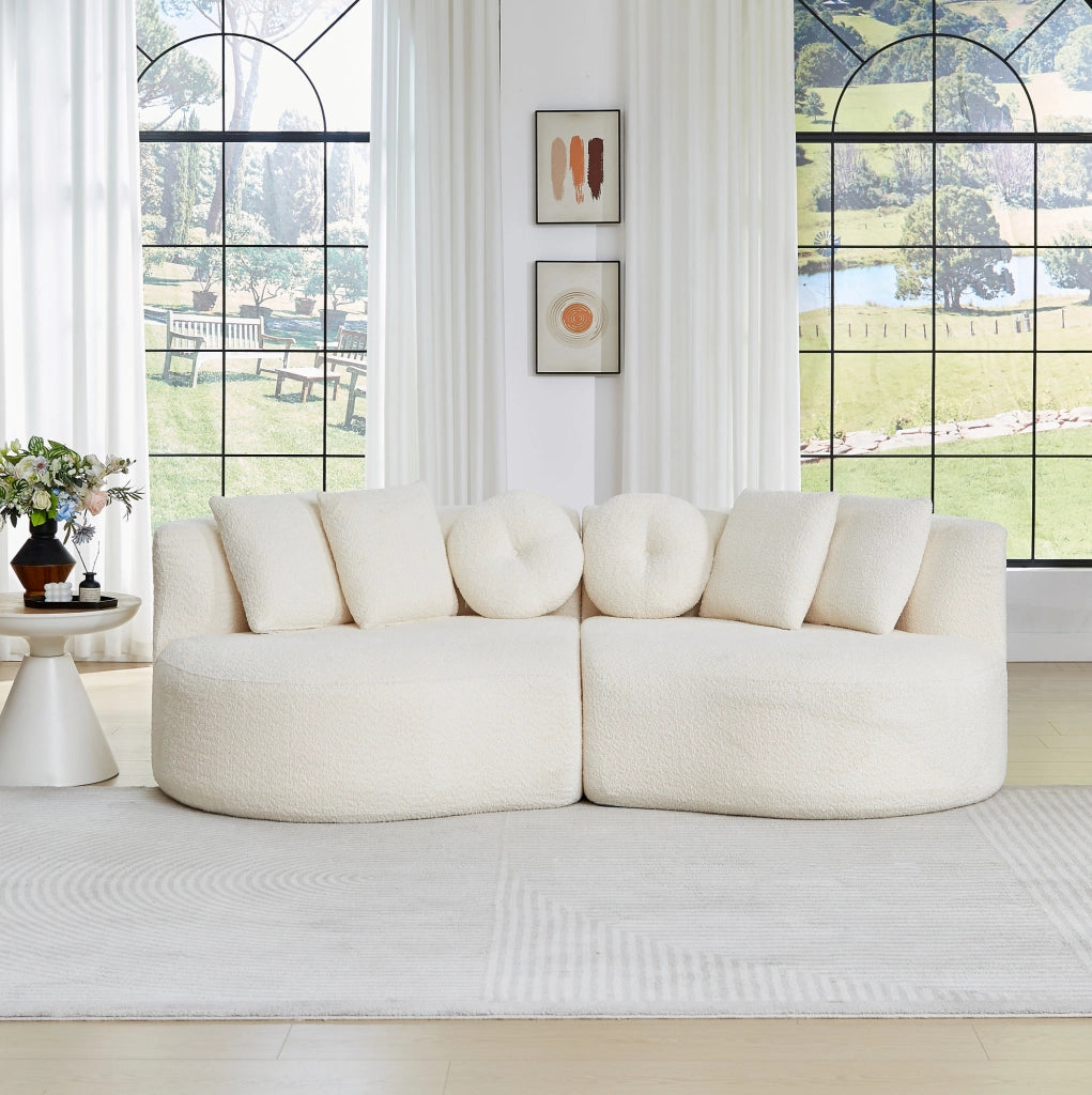Divano modulare in ciniglia beige con 6 cuscini