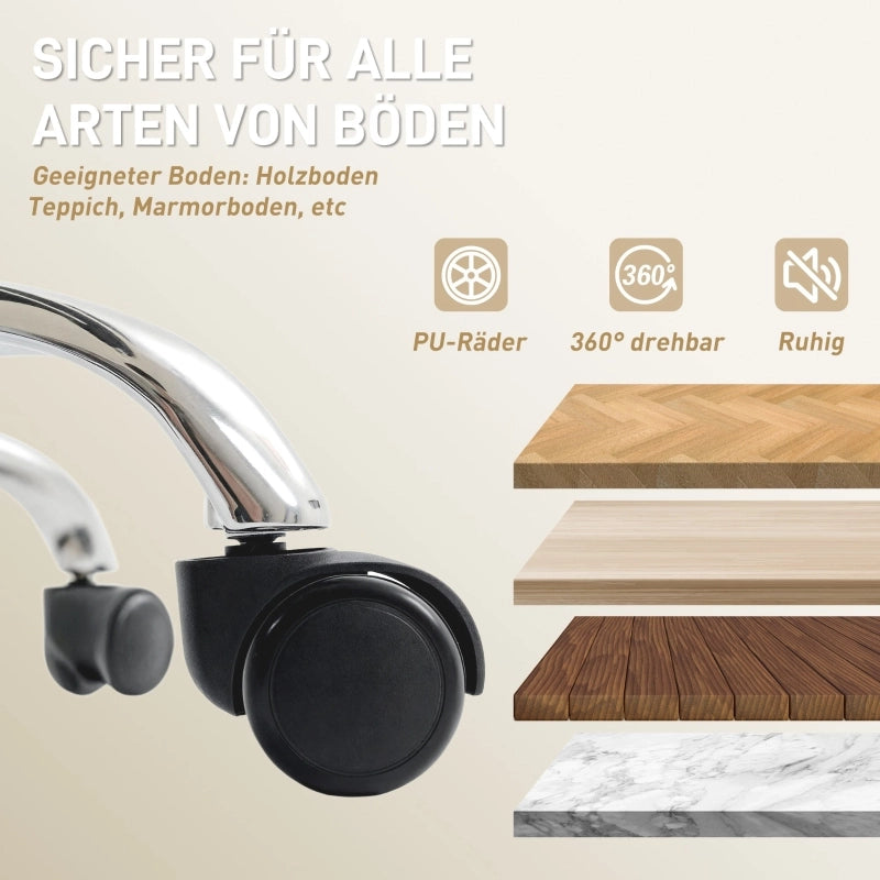 Sedia da ufficio reclinabile con poggiapiedi in similpelle beige girevole con ruote 113–121 × 66 × 72 cm