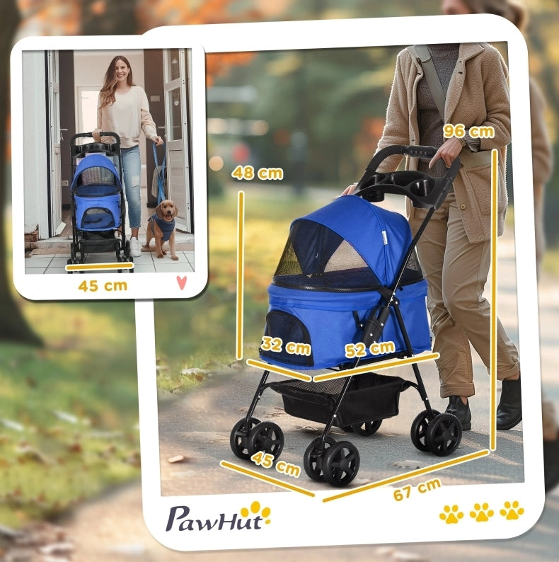 Passeggino pieghevole per cani e gatti 67 x 45 x 96 cm Oxford blu