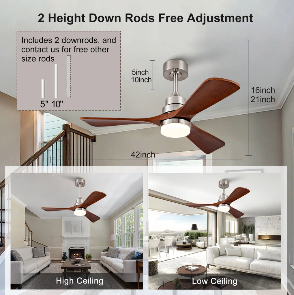 Ventilatore da soffitto con luce LED e telecomando; motore DC reversibile; nichel