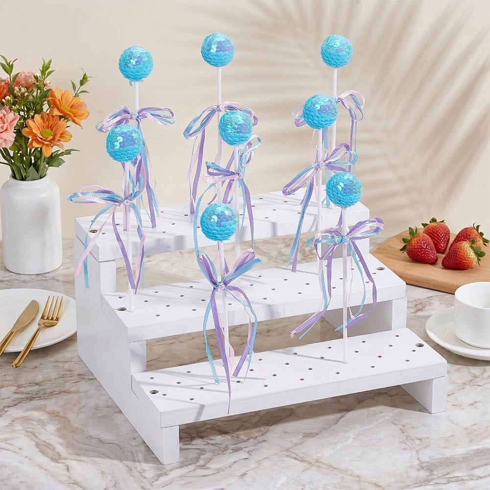 Supporto a 3 piani in legno per cake pop, con 90 fori, ideale per esporre le caramelle a forma di lecca-lecca