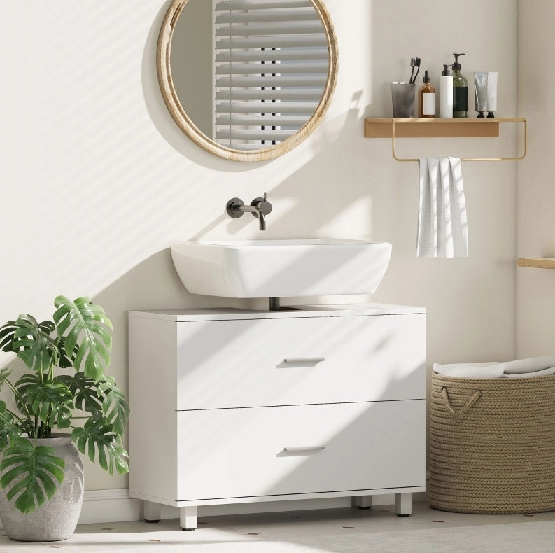 Mobile sottolavabo bianco 80 x 30 x 60 cm, 2 cassetti, contenitore moderno