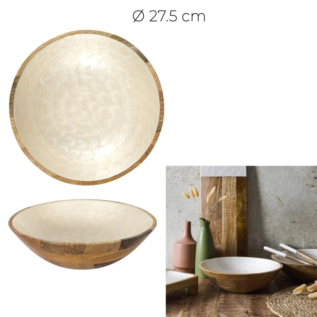 Ciotola in legno di mango, 27,5 cm, color marrone-beige, ideale per insalate e frutta