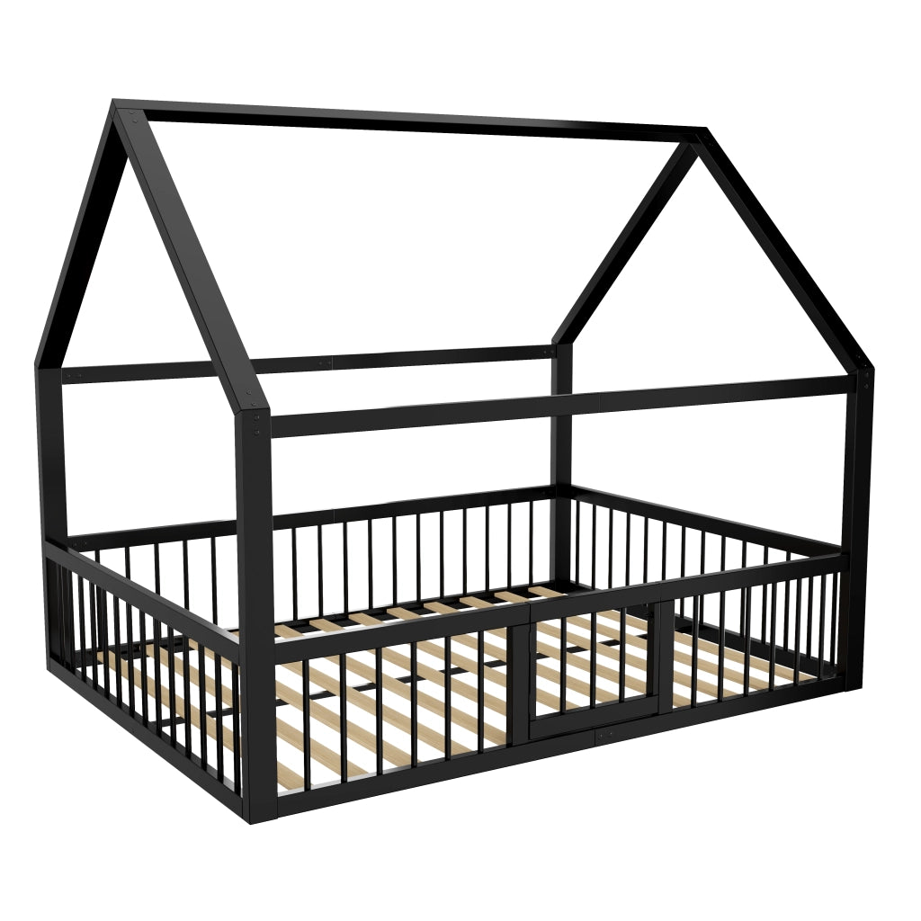 Letto a casetta nero 140 x 200 cm in metallo