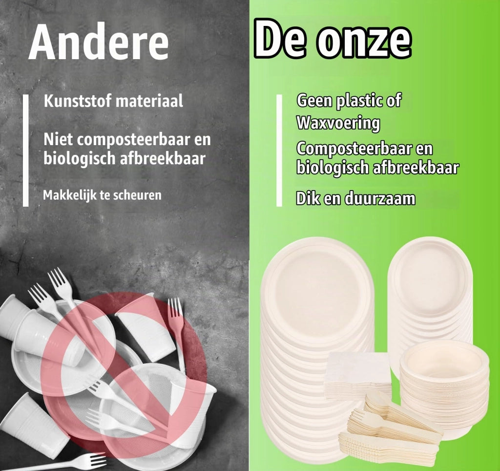 Set di stoviglie usa e getta in carta, compostabile, ideale per barbecue e campeggio (170 pezzi)