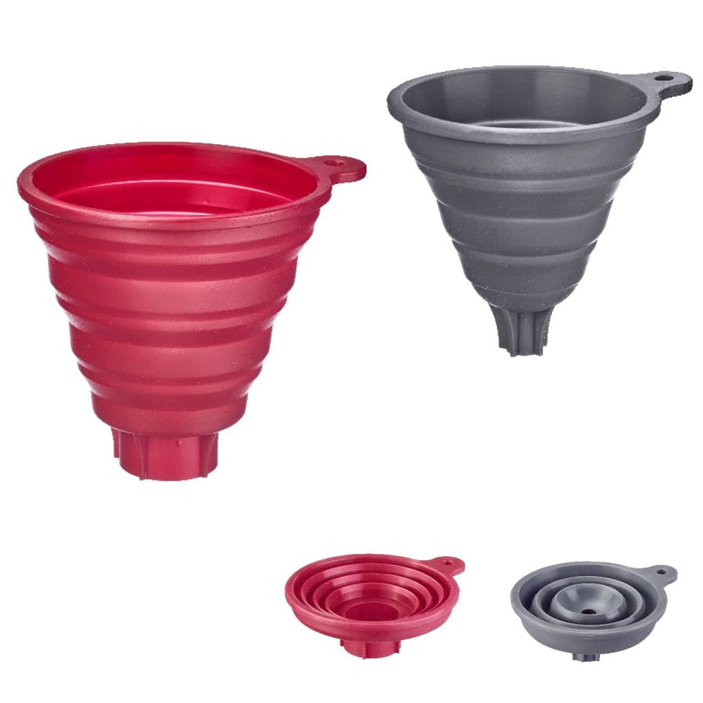 Set di 2 imbuti pieghevoli in silicone, diametro 10 e 11 cm, colore grigio/rosso