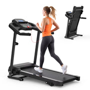 Tapis roulant pieghevole compatto per casa con maniglie, display LED multifunzione e 3 programmi, struttura in metallo, nero
