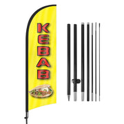 Bandiera pubblicitaria per kebab, 2,4 metri, in poliestere, colore giallo, con kit per l'asta