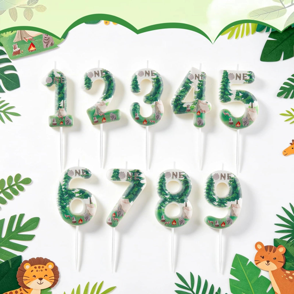 Candela per torta di compleanno, modello "Camping", verde