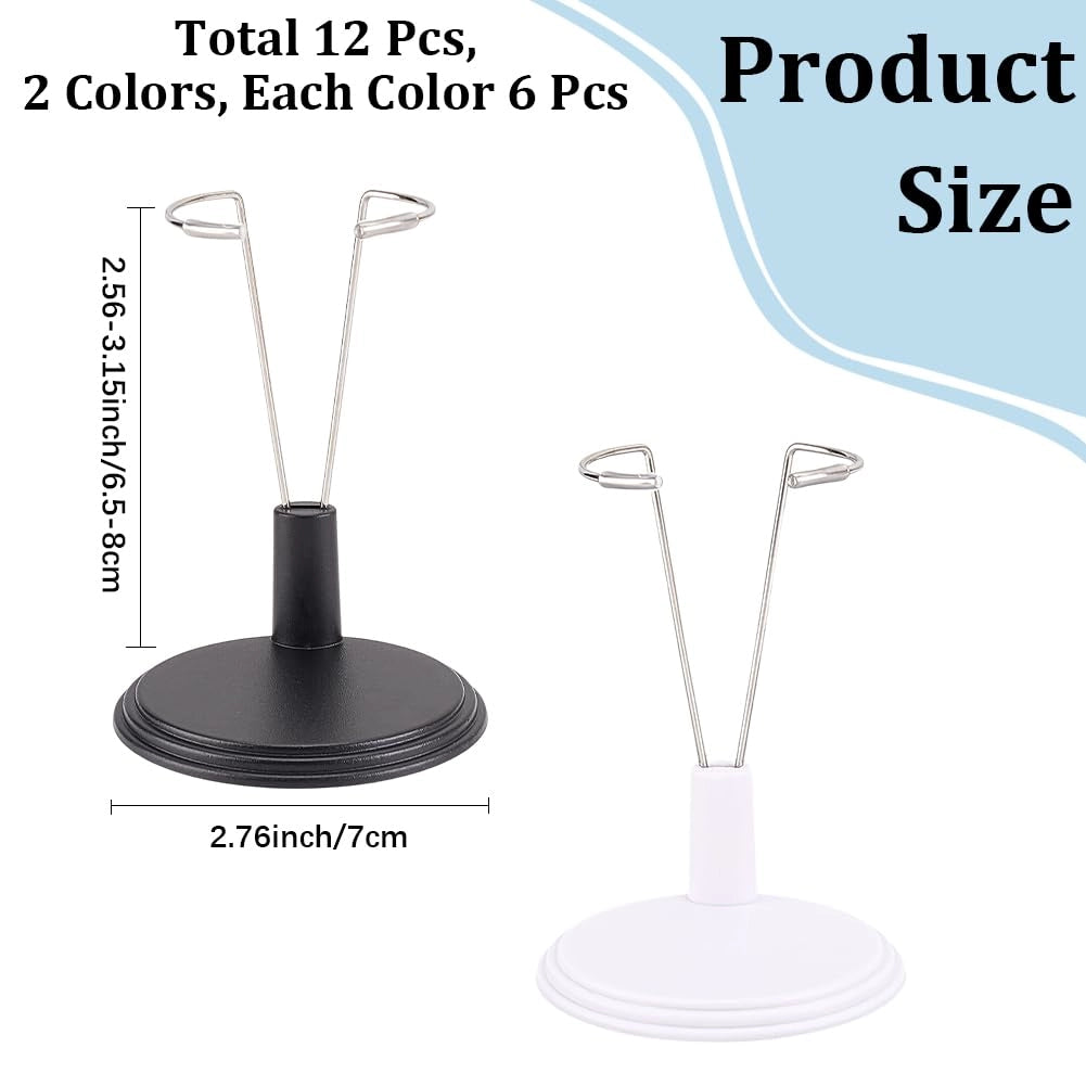 Set di 12 supporti per bambole, in acrilico, colore nero e bianco, con altezza regolabile da 6,5 a 8 cm
