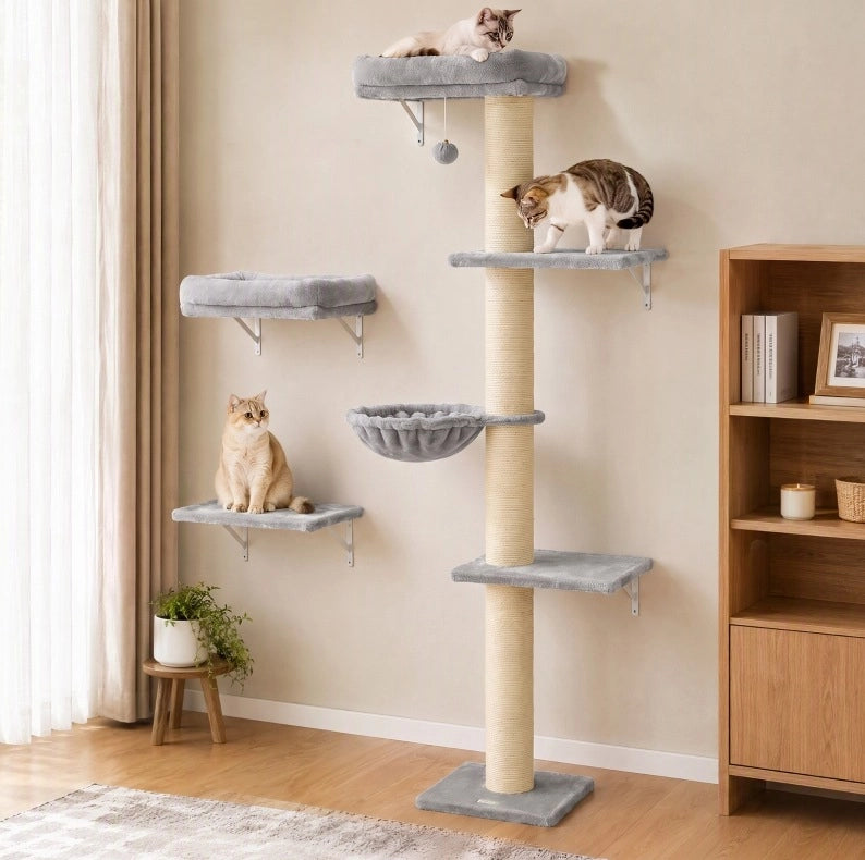 Set da parete per gatti con amaca, cucce e tiragraffi in sisal