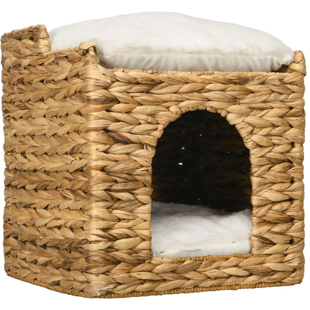 Cuccia per gatti in rattan 37,5 x 37,5 x 41,5 cm marrone, 2 livelli con cuscini