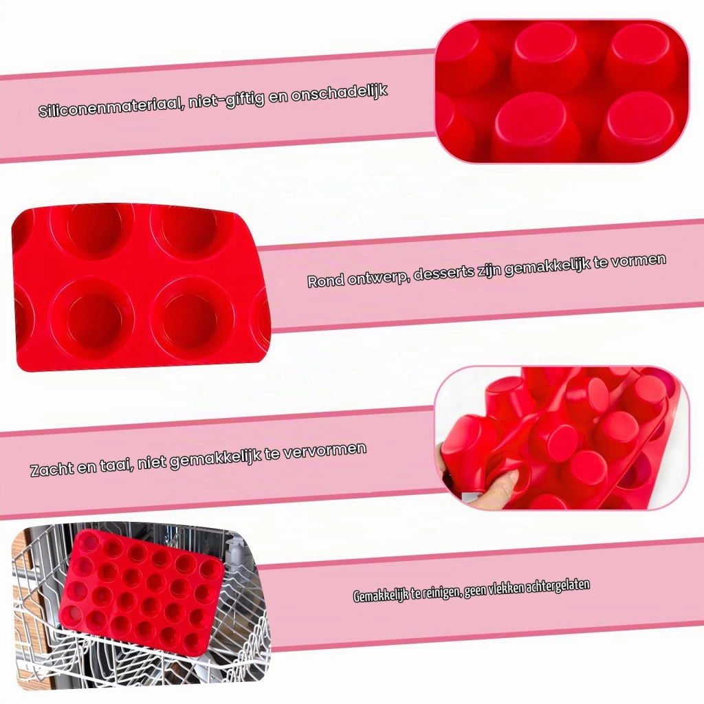 Stampi in silicone per muffin, set da 2, con 24 cavità, antiaderenti, senza BPA