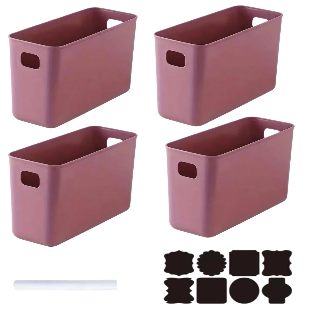 Set di 4 contenitori portaoggetti, in plastica, color viola, dimensioni 37x13x15 cm