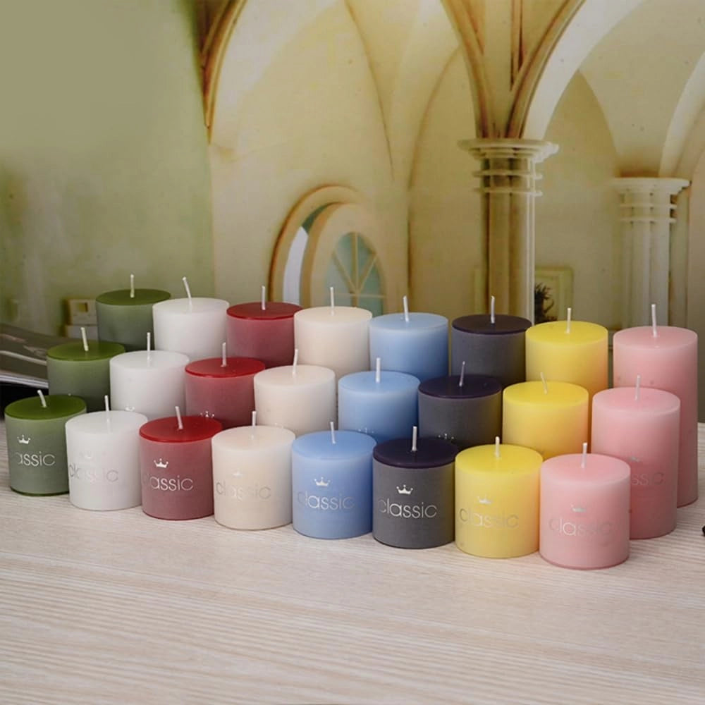 Set di 8 candele a colonna, dimensioni 5x5 cm, profumate, antigocciolamento, colorate