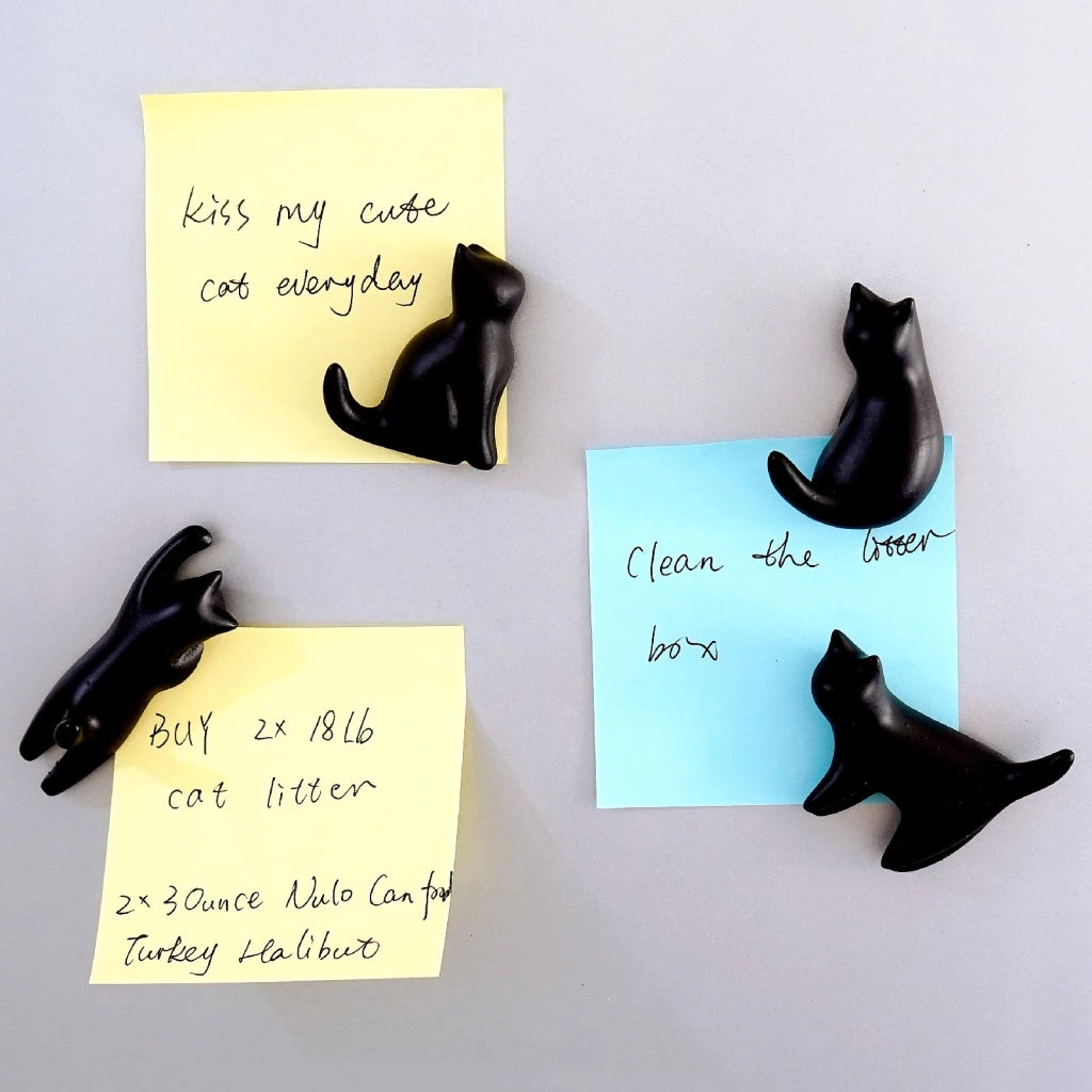 Set di 4 magneti per frigorifero, a forma di gatti neri, decorativi, in miniatura