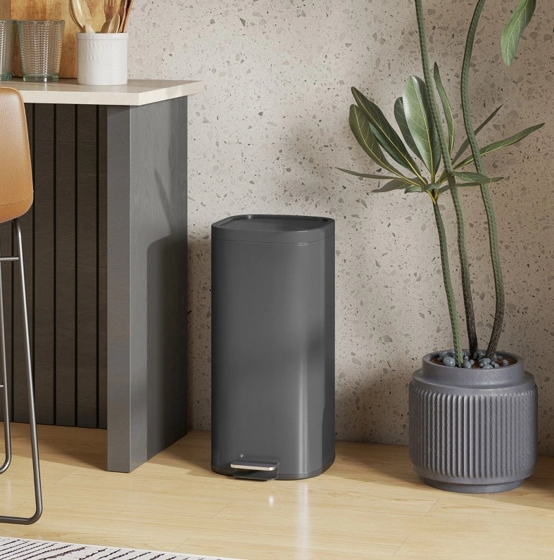 Pattumiera a pedale da 30 L in metallo nero con chiusura silenziosa