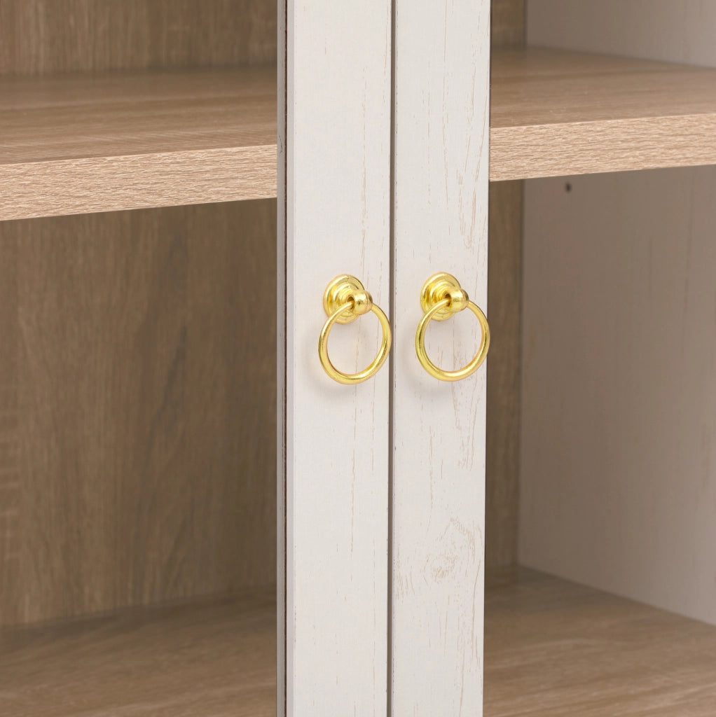 Credenza bianca con ante in vetro, ripiani regolabili e cassetti