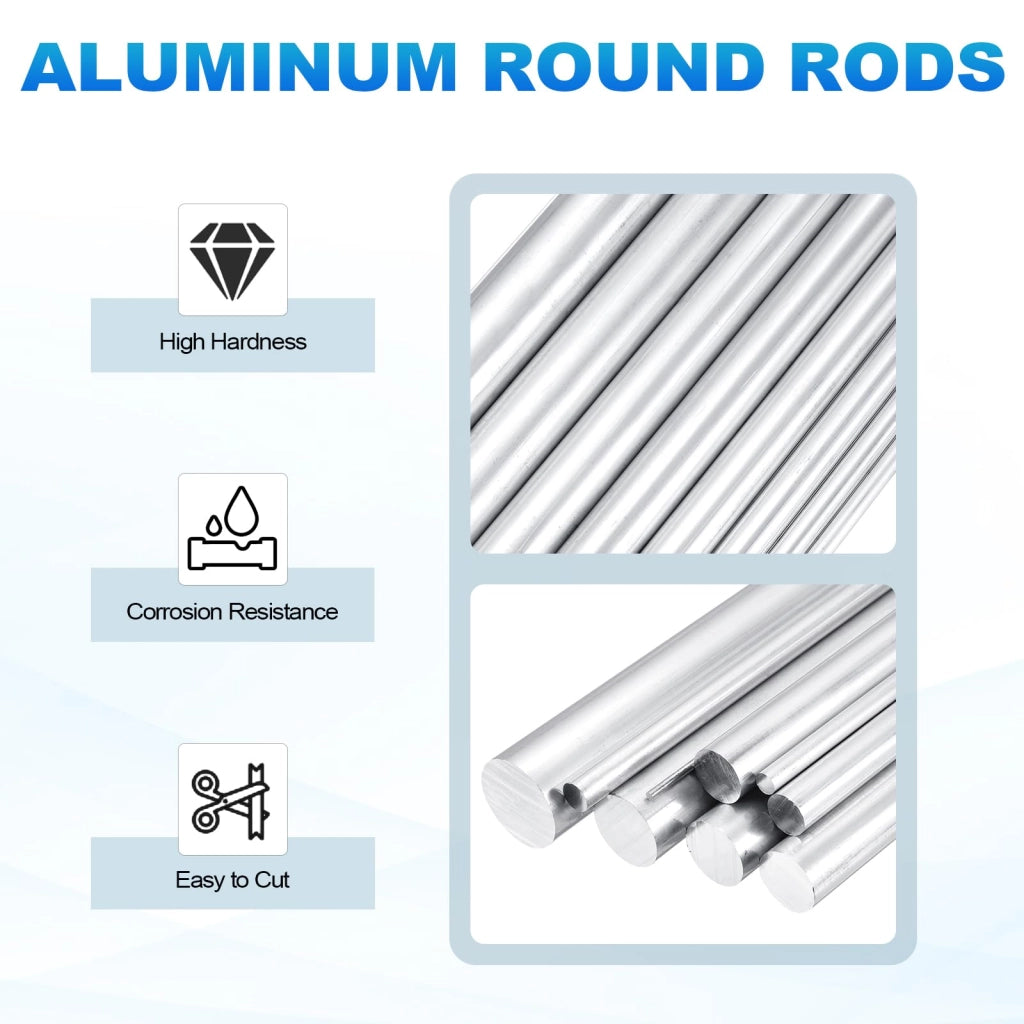 Barra rotonda in alluminio 6061, diametro 20 mm, lunghezza 407 mm, colore argento