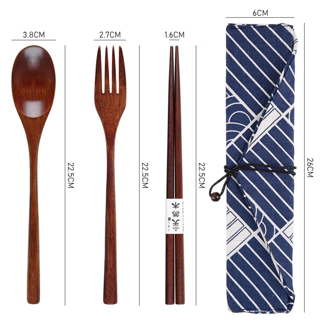 Set di posate giapponese da 4 pezzi, composto da forchetta, cucchiaio e bacchette