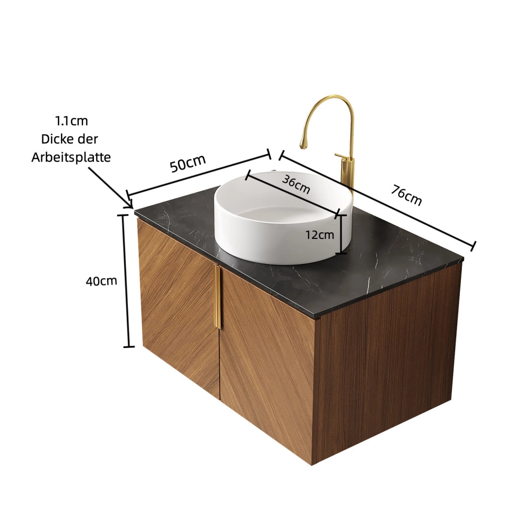 mobile bagno sospeso 76 cm con lavabo rotondo in ceramica e top nero