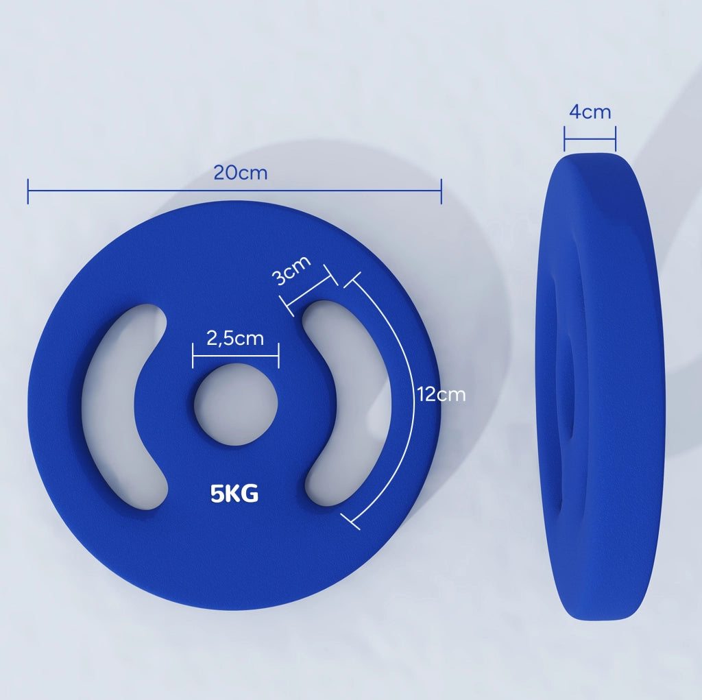 Dischi per manubri 2 x 5 kg Ø20 x 4 cm per barra 2,5 cm in plastica blu