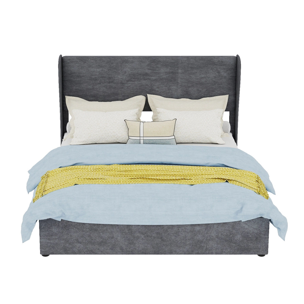 Letto imbottito grigio 140 x 200 cm con testiera in velluto