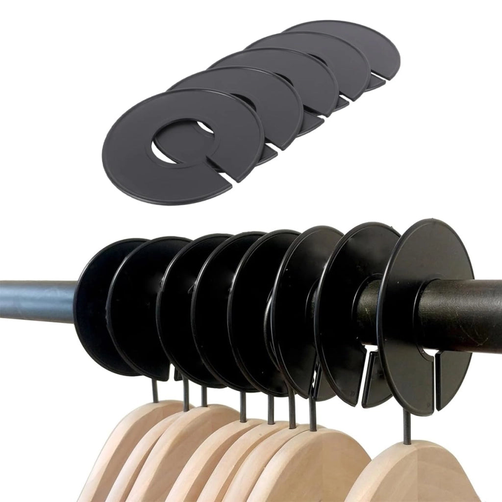 10 divisori per aste appendiabiti in plastica, colore nero